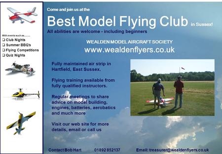 Come and join us at the Best Model Flying Club in Sussex! All abilities are welcome - including beginners WEALDEN MODEL AIRCRAFT SOCIETY www.wealdenflyers.co.uk.