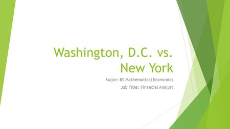 Washington, D.C. vs. New York Major: BS Mathematical Economics Job Title: Financial Analyst.