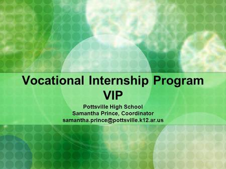Vocational Internship Program VIP Pottsville High School Samantha Prince, Coordinator
