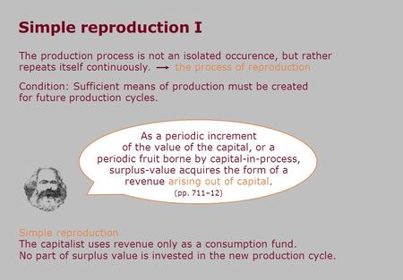 Simple reproduction I As a periodic increment of the value of the capital, or a periodic fruit borne by capital-in-process, surplus-value acquires the.