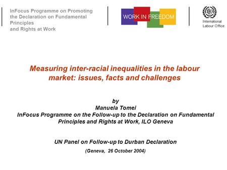 InFocus Programme on Promoting the Declaration on Fundamental Principles and Rights at Work International Labour Office Measuring inter-racial inequalities.