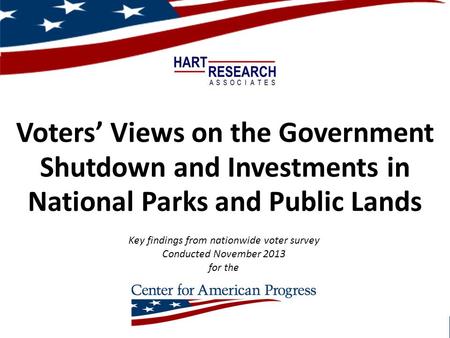 Voters’ Views on the Government Shutdown and Investments in National Parks and Public Lands November 2013 – Hart Research for Center for American Progress.