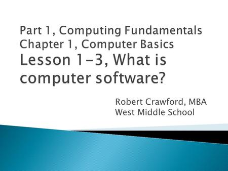 Robert Crawford, MBA West Middle School.  Describe what an operating system does.  Summarize why compatibility is an issue for computer users.  Explain.