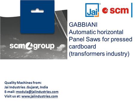GABBIANI Automatic horizontal Panel Saws for pressed cardboard (transformers industry) Quality Machines from: Jai Industries.Gujarat, India