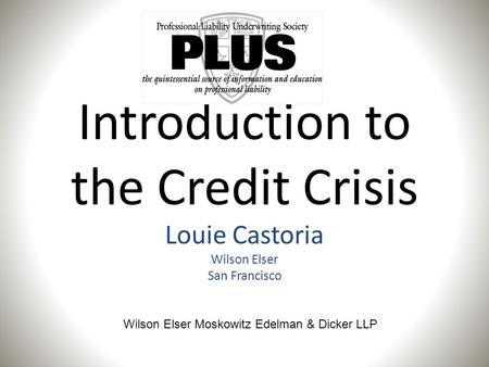 Introduction to the Credit Crisis Louie Castoria Wilson Elser San Francisco Wilson Elser Moskowitz Edelman & Dicker LLP.