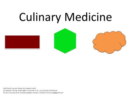 Culinary Medicine Feel free to use and share, but please credit: Christopher Chung; Washington University in St. Louis School of Medicine For any inquiries.