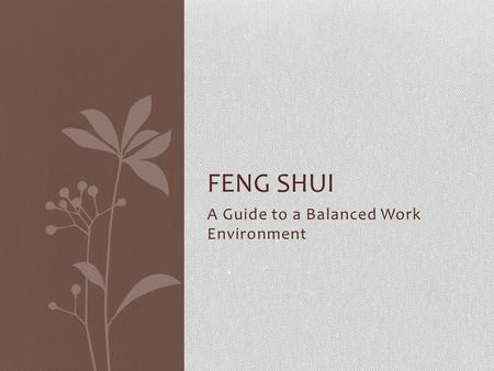 A Guide to a Balanced Work Environment FENG SHUI.