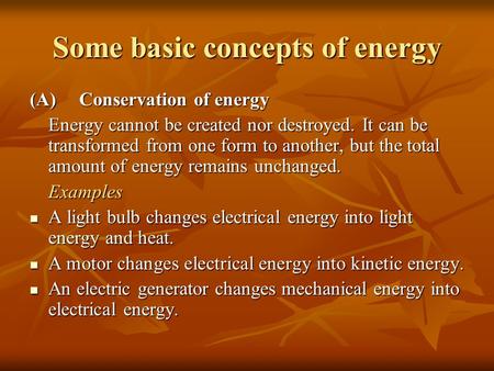 Some basic concepts of energy