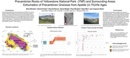 Precambrian Rocks of Yellowstone National Park (YNP) and Surrounding Areas: Exhumation of Precambrian Gneisses from Apatite (U-Th)/He Ages Alina Bricker.
