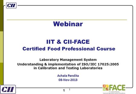 Webinar IIT & CII-FACE Certified Food Professional Course