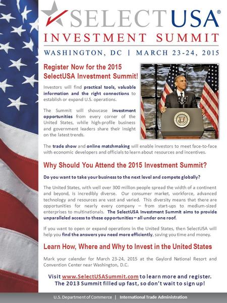 U.S. Department of Commerce | International Trade Administration Investors will find practical tools, valuable information and the right connections to.