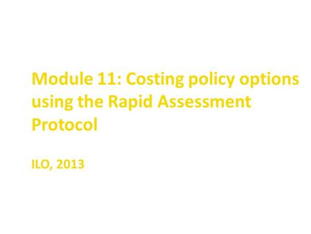 Module 11: Costing policy options using the Rapid Assessment Protocol ILO, 2013.