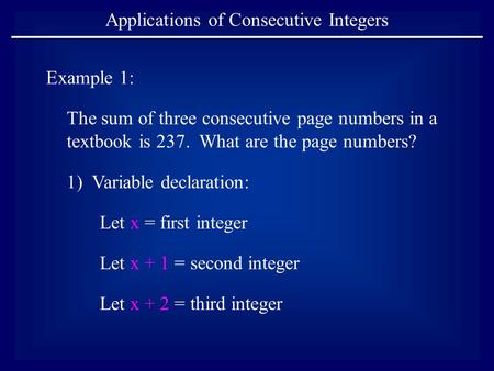Applications of Consecutive Integers