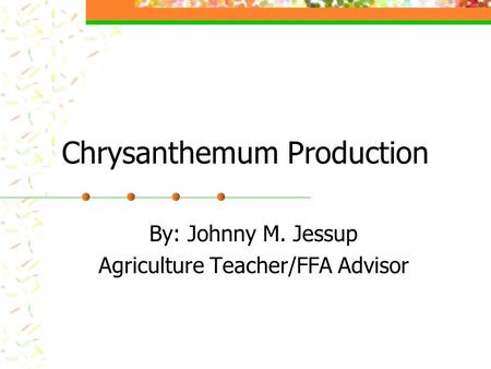 Chrysanthemum Production By: Johnny M. Jessup Agriculture Teacher/FFA Advisor.