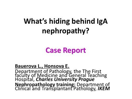 Case Report What’s hiding behind IgA nephropathy? Case Report Bauerova L., Honsova E. Department of Pathology, the The First faculty of Medicine and General.