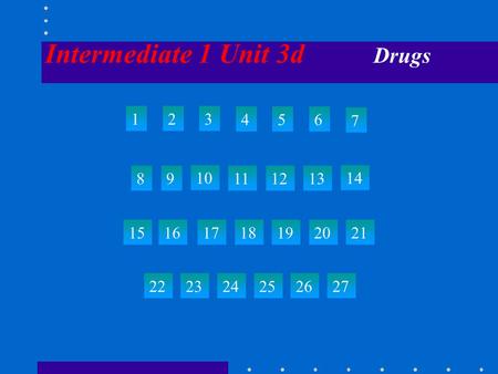 Intermediate 1 Unit 3d Drugs 123 456 7 89 10 111213 14 15 22 23242526 161718192021 27.