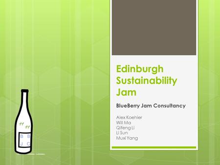 Edinburgh Sustainability Jam BlueBerry Jam Consultancy Alex Koehier Will Ma Qifeng Li Li Sun Muxi Yang.