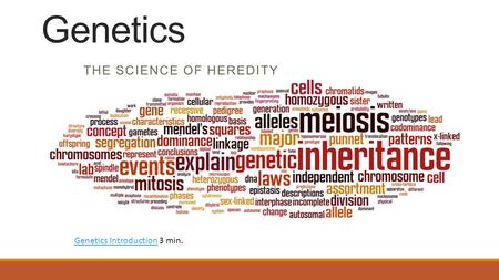 THE SCIENCE OF HEREDITY Genetics Genetics IntroductionGenetics Introduction 3 min.