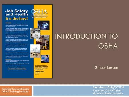 INTRODUCTION TO OSHA 2-hour Lesson