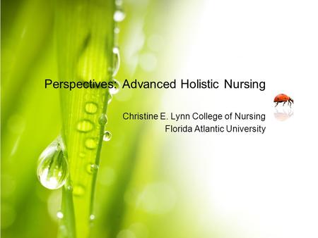 Perspectives: Advanced Holistic Nursing Christine E. Lynn College of Nursing Florida Atlantic University.