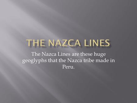 The Nazca Lines are these huge geoglyphs that the Nazca tribe made in Peru.