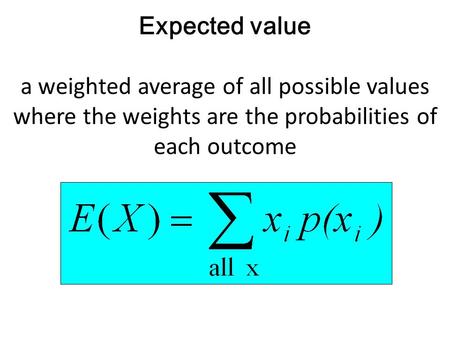 Expected value a weighted average of all possible values where the weights are the probabilities of each outcome :