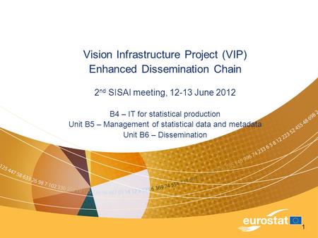 1 Vision Infrastructure Project (VIP) Enhanced Dissemination Chain 2 nd SISAI meeting, 12-13 June 2012 B4 – IT for statistical production Unit B5 – Management.