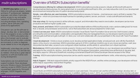 An MSDN Subscription acts as a lifeline for software developers, testers, architects, IT professionals, database engineers, and others. It provides priority.