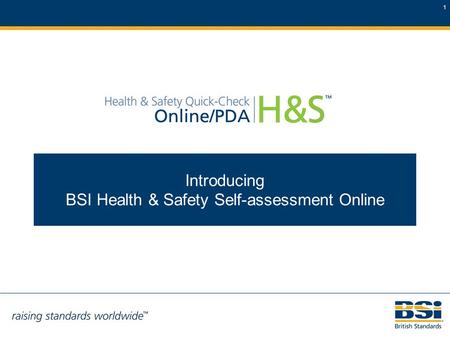 1 Introducing BSI Health & Safety Self-assessment Online.