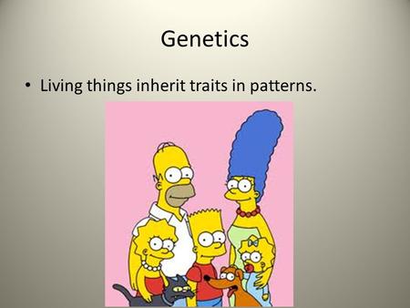Genetics Living things inherit traits in patterns.