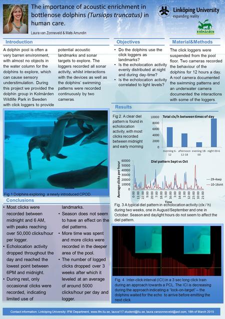 The importance of acoustic enrichment in bottlenose dolphins (Tursiops truncatus) in human care. Laura van Zonneveld & Mats Amundin Contact information: