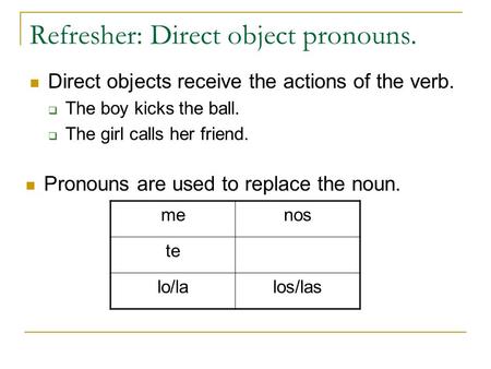 Refresher: Direct object pronouns.