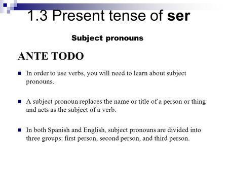 ANTE TODO Subject pronouns