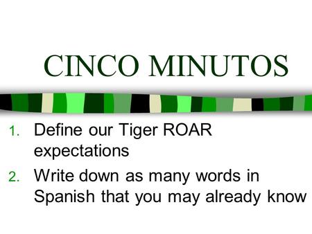 CINCO MINUTOS Define our Tiger ROAR expectations
