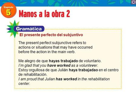 The present perfect subjunctive refers to actions or situations that may have occurred before the action in the main verb. Me alegro de que hayas trabajado.