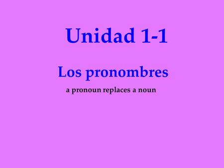 Unidad 1-1 Los pronombres a pronoun replaces a noun.