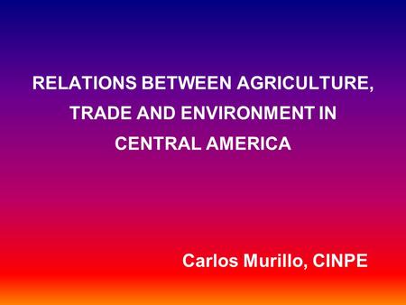 RELATIONS BETWEEN AGRICULTURE, TRADE AND ENVIRONMENT IN CENTRAL AMERICA Carlos Murillo, CINPE.