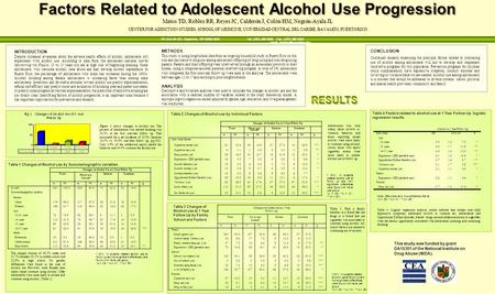 Factors Related to Adolescent Alcohol Use Progression Matos TD, Robles RR, Reyes JC, Calderón J, Colón HM, Negrón-Ayala JL CENTER FOR ADDICTION STUDIES,