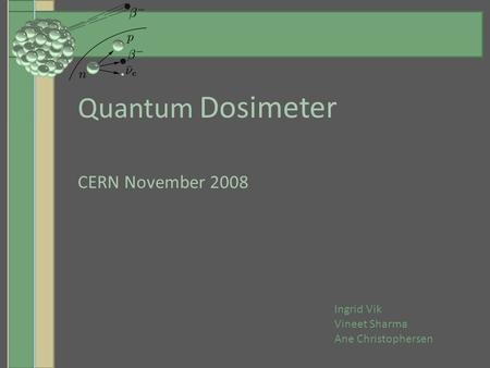 Quantum Dosimeter CERN November 2008 Ingrid Vik Vineet Sharma Ane Christophersen.