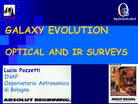 GALAXY EVOLUTION OPTICAL AND IR SURVEYS Lucia Pozzetti INAF Osservatorio Astronomico di Bologna.