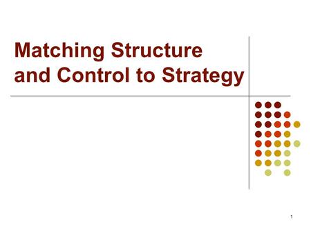 Matching Structure and Control to Strategy