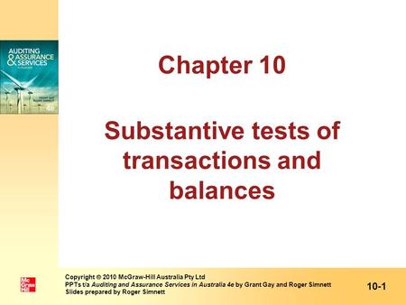 Chapter 10 Substantive tests of transactions and balances