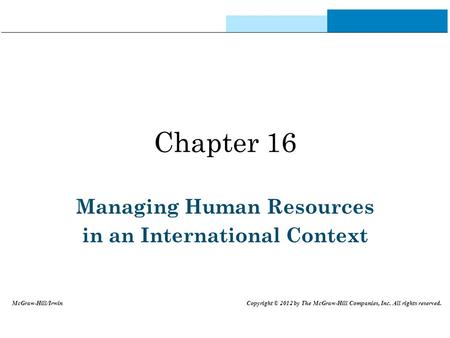 Managing Human Resources in an International Context