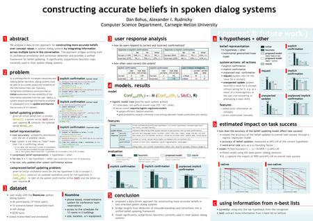 ( current & future work ) explicit confirmation implicit confirmation unplanned implicit confirmation request constructing accurate beliefs in spoken dialog.