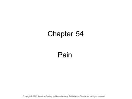 1 Chapter 54 Pain Copyright © 2012, American Society for Neurochemistry. Published by Elsevier Inc. All rights reserved.