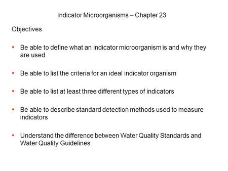 Indicator Microorganisms – Chapter 23