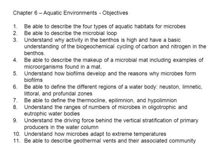 Chapter 6 – Aquatic Environments - Objectives
