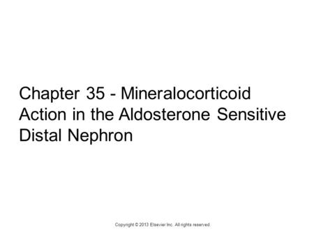 1 Chapter 35 - Mineralocorticoid Action in the Aldosterone Sensitive Distal Nephron Copyright © 2013 Elsevier Inc. All rights reserved.