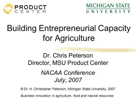 Building Entrepreneurial Capacity for Agriculture