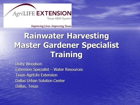 Rainwater Harvesting Master Gardener Specialist Training